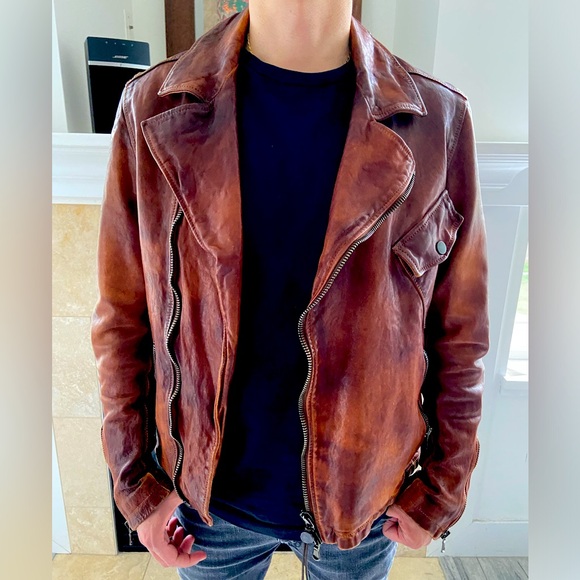 Italian’s luxury Leather Biker Jacket - Color Brown, Brand: Maledetti Toscani. - Picture 1 of 9